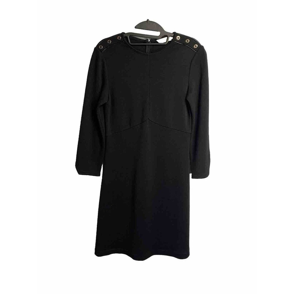 Tory Burch Womens Wool Sheath Shift Shirt Dress Long Sleeve Preppy Black Size XS